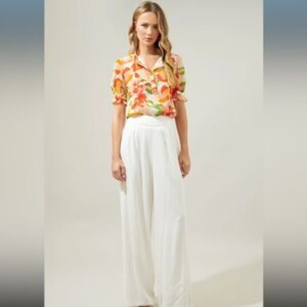Sugarlips Kailua Floral Tailwind Half Button Front Blouse S - Picture 2 of 8